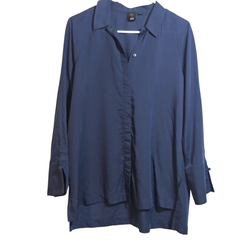 Uniqlo Skipper Collar Blue Button-Up Tunic Shirt Tencel Casual Office Size Xs